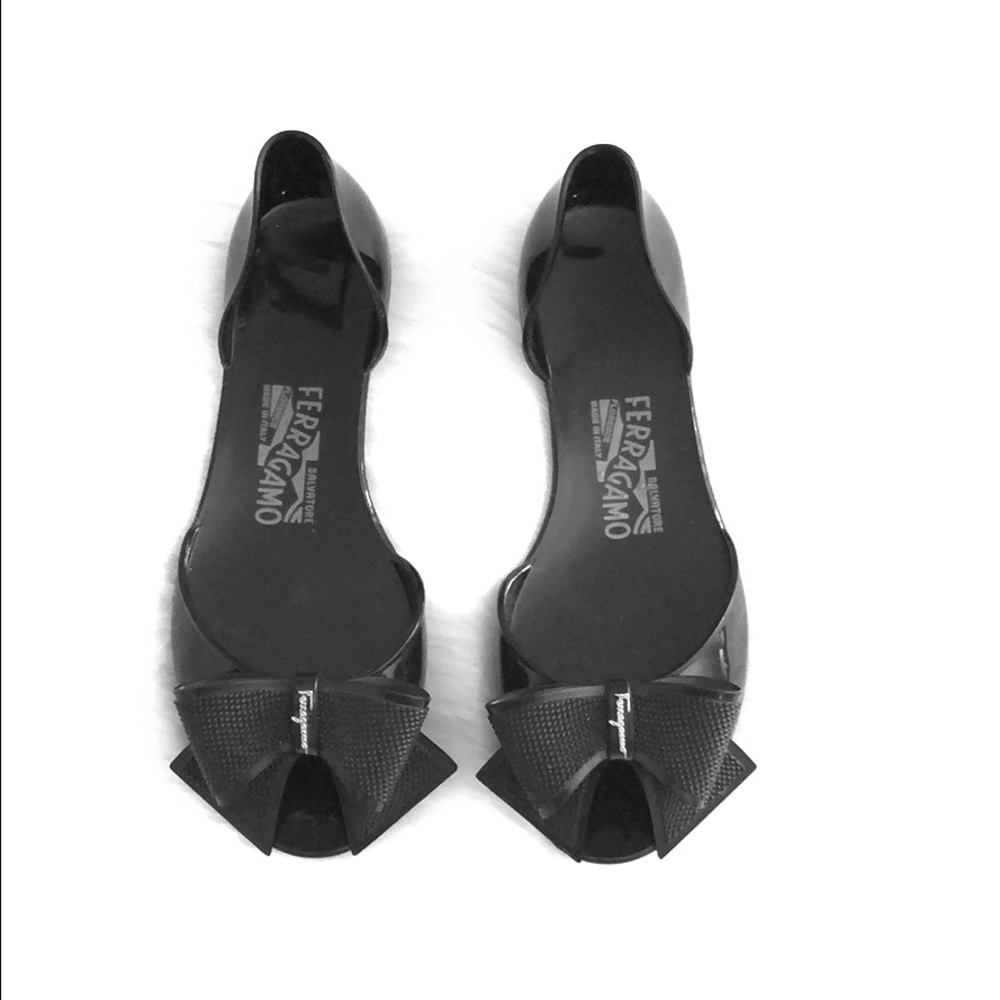 Salvatore Ferragamo Bow Jelly Flat Sandals Black